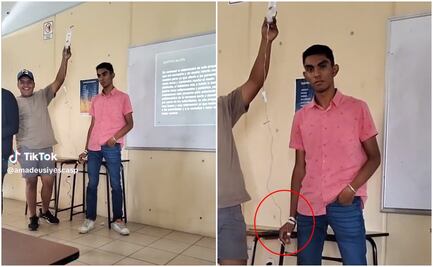 ¿Ejemplo? Estudiante expone en clase... ¡con todo y suero!