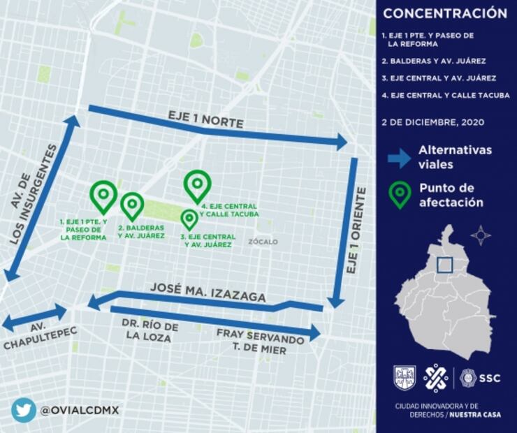 Por manifestación, afectadas vialidades cercanas a Paseo de la Reforma y Avenida Juárez