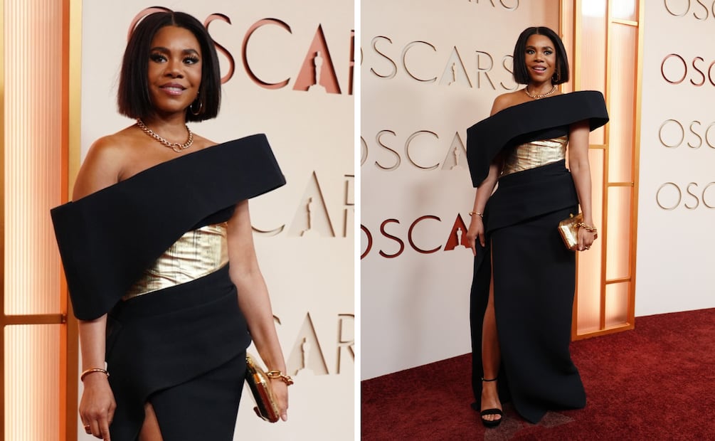 Regina Hall lució un vestido negro de escote estructural. Foto: AP, AFP