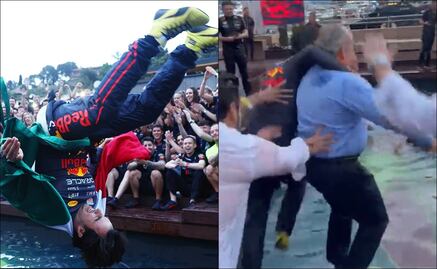 Checo y Felipe Calderón festejan en alberca de Mónaco