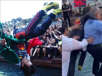 Checo y Felipe Calderón festejan en alberca de Mónaco