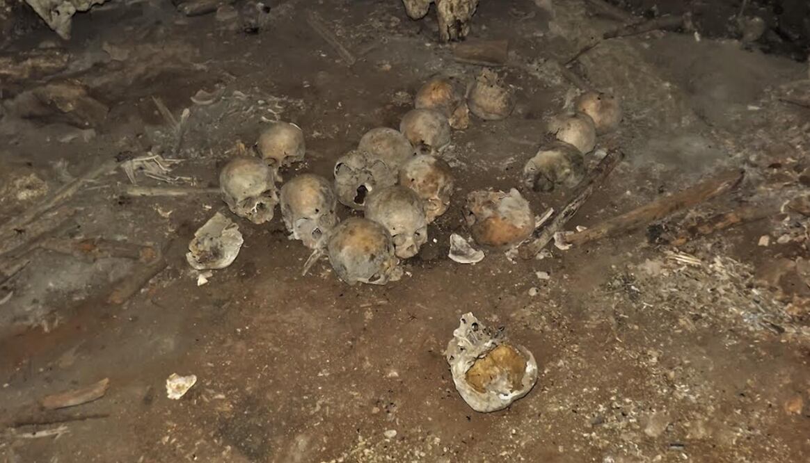Cráneos de sacrificios humanos. Foto: INAH