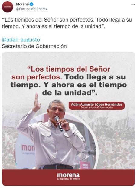 "Los tiempos del Señor son perfectos", dice Morena en medio de "división" con Ricardo Monreal