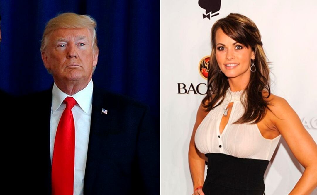 El presidente de EU, Donald Trump, y la ex Playmate Karen McDougal, quien asegura que tuvo una aventura sexual con el magnate (Foto: AFP/AP)