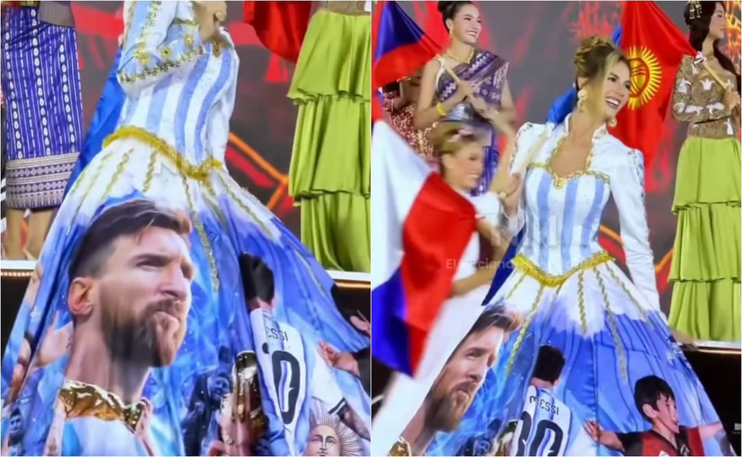 FOTO: Aspirante argentina a Miss Mundo 2026 roba miradas con vestido de Lionel Messi - ESPECIAL