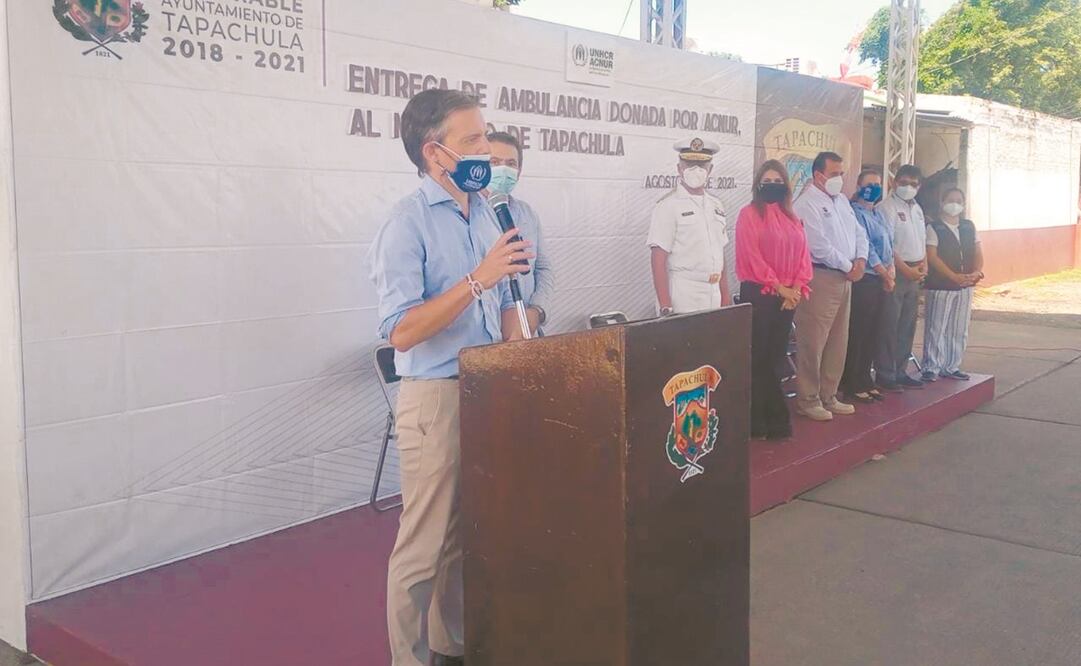 Giovanni Lepri, representante de ACNUR, durante una conferencia en Tapachula. Foto: Especial