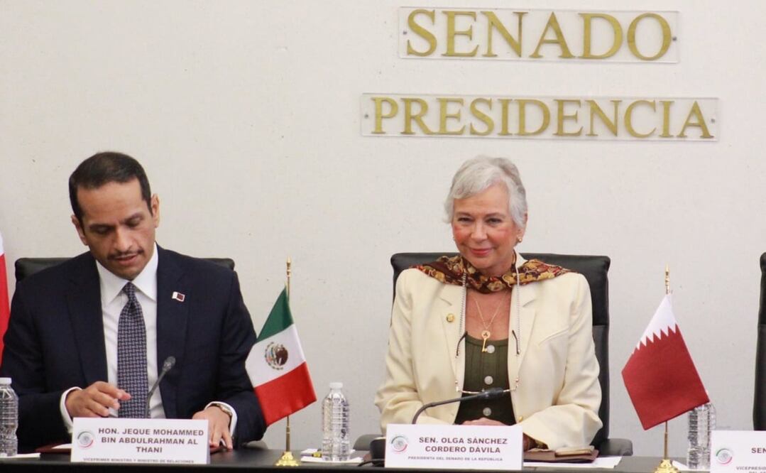 El Jeque Mohammed Bin Abdulrahman Al Thani y Olga Sánchez Cordero. Foto: Twitter @M_OlgaSCordero