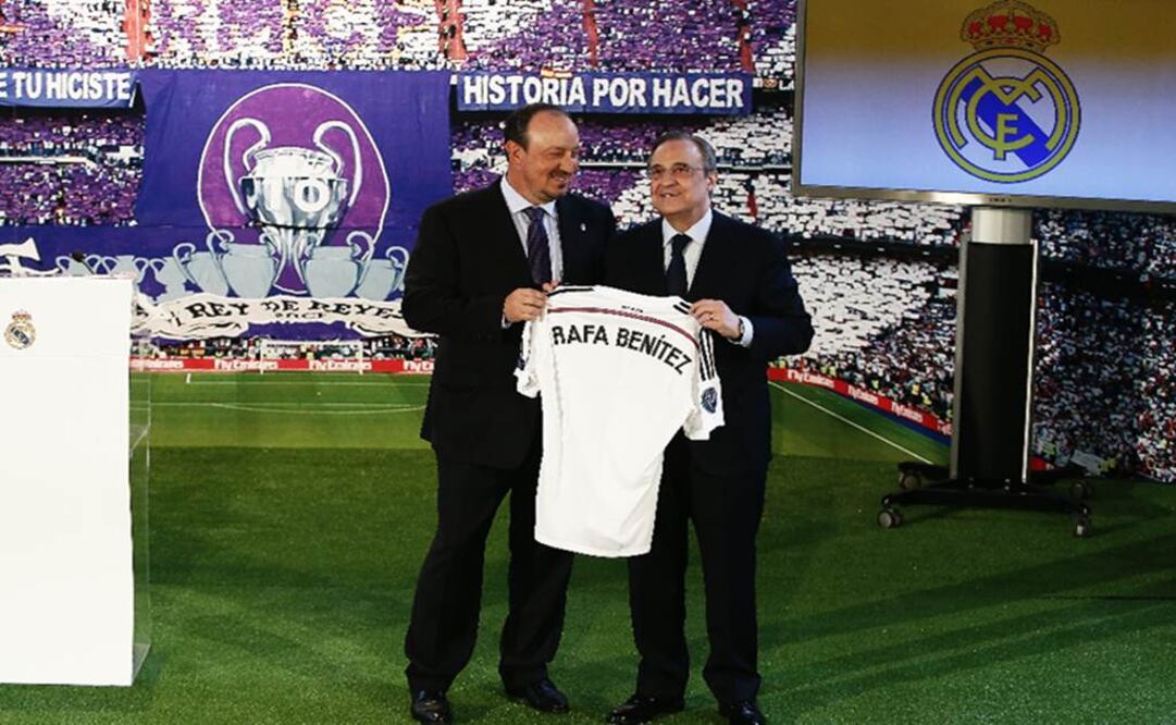 Rafa Benítez posa junto a Florentino Pérez