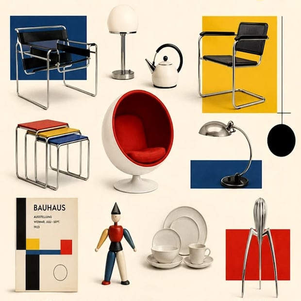 La escuela Bauhaus diseña objetos y espacios pensando en hacer más práctica su función. No hay adornos que dificulten la manufactura y tanto productores como consumidores sacan en máximo de cada pieza. Pinterest.
