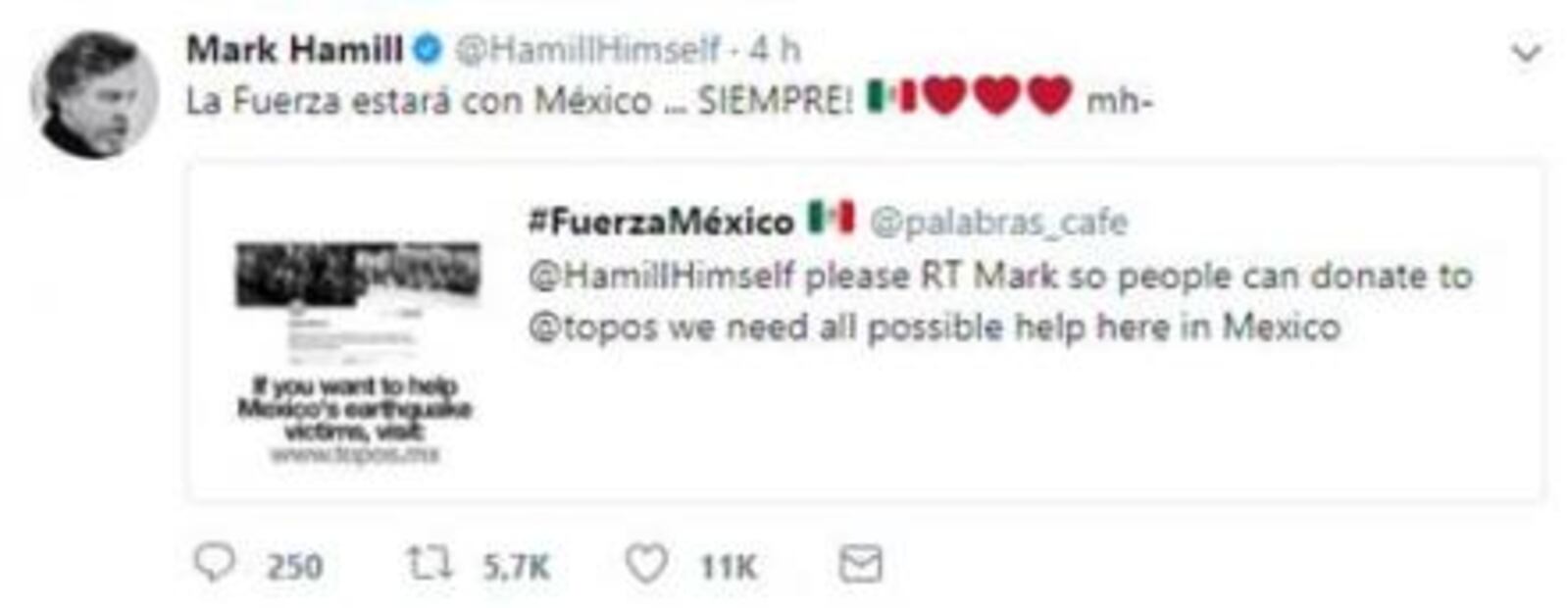 "La fuerza estará con México", asegura Mark Hamill