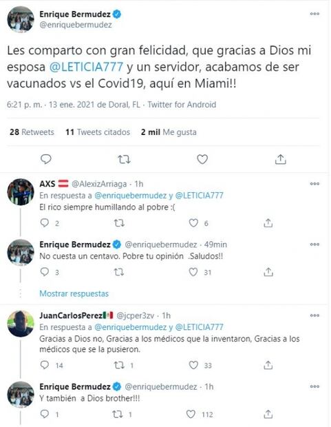 "Perro" Bermúdez presume que fue vacunado contra Covid-19 y usuarios responden