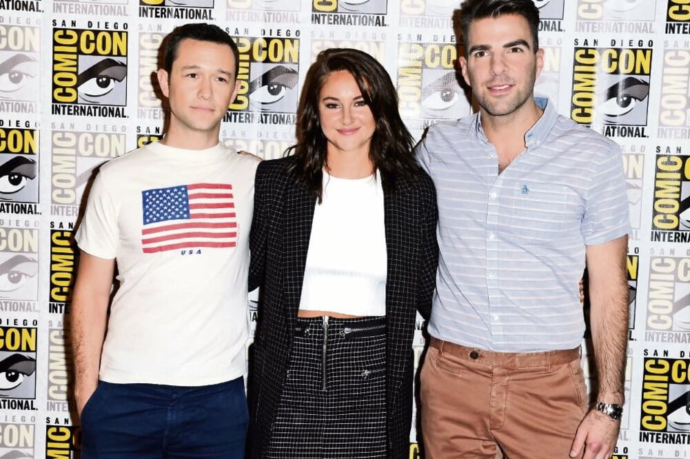 Joseph Gordon-Levitt, Shailene Woodley y Zachary Quinto en la presentación de la película Snowden, en Comic-Con (RICHARD SHOTWELL. AP)