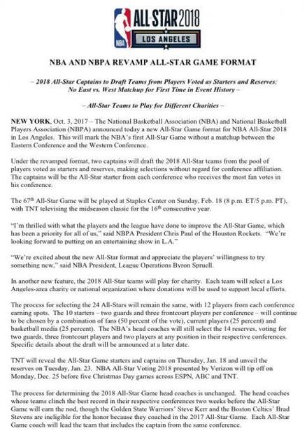 NBA anuncia cambios importantes para el Juego de las Estrellas
