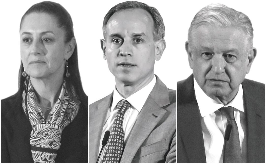 De izquierda a derecha: Claudia Sheinbaum, jefa de Gobierno de CDMX; Hugo López-Gatell, subsecretario de Salud; y Andrés Manuel López Obrador, Presidente de México. Fotos: Archivo/EL UNIVERSAL