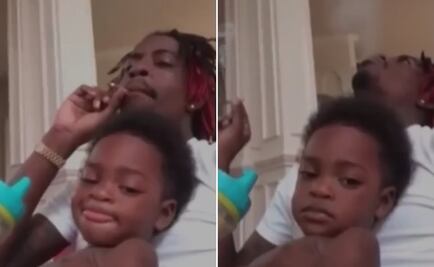 Rapero fuma sospechoso cigarro frente a su hijo