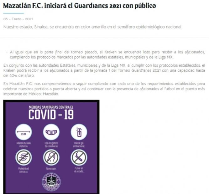 Mazatlán abrirá su estadio al público en la Jornada 1 del Guardianes 2021
