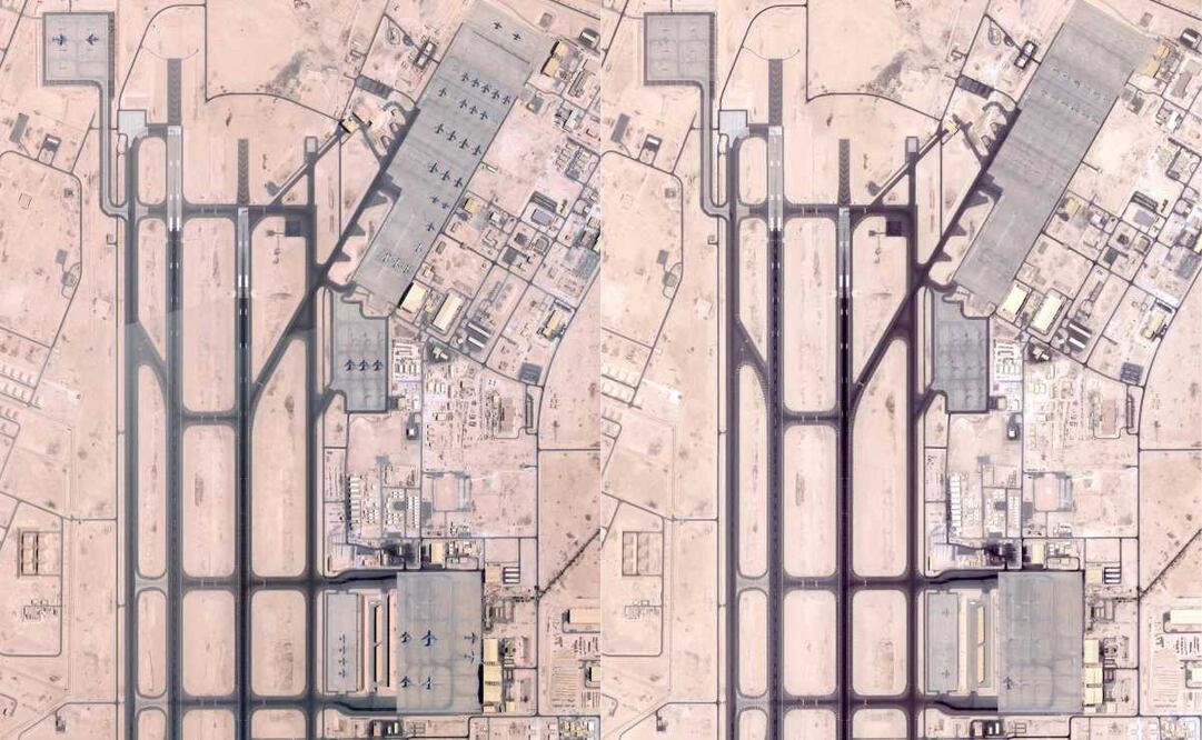 Esta combinación de fotos satelitales proporcionadas por Planet Labs PBC el 19 de junio de 2025 muestra una foto tomada el 5 de junio de 2025 (izq.) que muestra aviones militares en la base militar estadounidense de Al-Udeid en Catar, y una foto tomada el 19 de junio de 2025 (der.) que muestra la ausencia de aviones en la base militar estadounidense de Al-Udeid en Catar, una de las principales bases estadounidenses en la región. La Base Aérea de Al-Udeid en Catar alberga los componentes avanzados del CENTCOM, así como sus fuerzas aéreas y fuerzas de operaciones especiales en la región. También alberga aeronaves de combate rotatorias, así como el 379.º Ala Expedicionaria Aérea, que incluye medios de transporte aéreo, inteligencia de reabastecimiento aéreo, vigilancia y reconocimiento, y evacuación aeromédica.

La Base Aérea de Al-Udeid en Catar alberga los componentes avanzados del CENTCOM, así como sus fuerzas aéreas y fuerzas de operaciones especiales en la región. También alberga aeronaves de combate rotativas, así como el 379.º Ala Expedicionaria Aérea, que incluye medios de transporte aéreo, inteligencia de reabastecimiento aéreo, vigilancia y reconocimiento, y evacuación aeromédica. Foto: AFP
