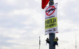 Activistas escalan el asta bandera del Zócalo CDMX; protestan contra megaplanta de amoniaco en Sinaloa