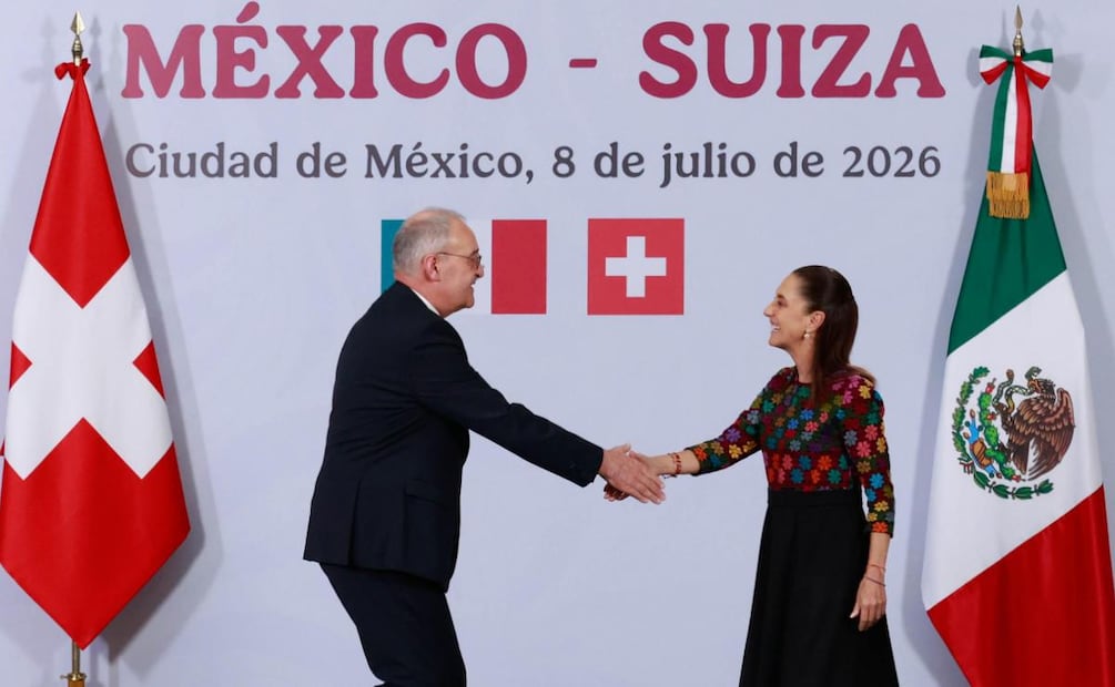 Guy Parmelin, presidente de Suiza y Claudia Sheinbaum durante reunión en Palacio Nacional (08/07/2026). Foto: Diego Simón Sánchez / EL UNIVERSAL