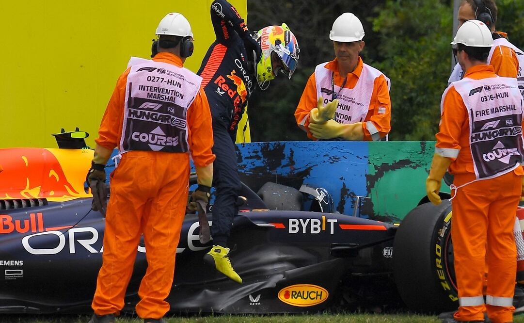 Checo Pérez chocó en la P1 del GP de Hungría / Foto: AFP