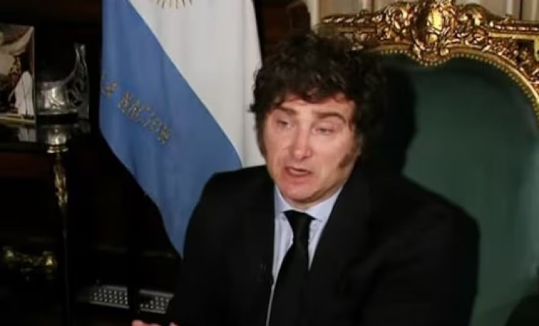 El presidente de Argentina, Javier Milei, en entrevista con TN en donde habló de la crisis diplomática que se desató cuando, estando en España, acusó a Begoña Gómez, la esposa de Sánchez, de "corrupta". FOTO: Captura de imagen