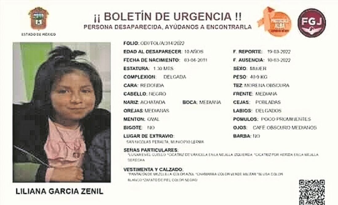 Liliana García Zenil, de 10 años, desapareció el 10 de marzo. Foto: Especial