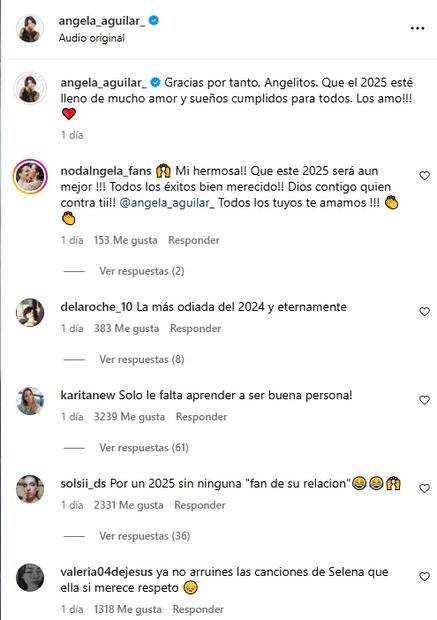 Mientras Ángela Aguilar desea un 2025 lleno de amor y de sueños cumplidos, los cibernautas no dejan de lado las críticas en contra de Ángela.