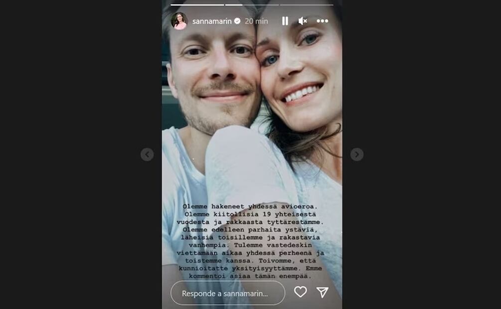 Sanna Marin anunció en Instagram su divorcio. Foto: Captura de pantalla