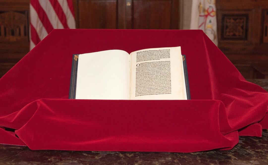 La carta de Coló, impresa en 1493, narra la primera incursión n el aún ignoto continente americano. Foto: EFE/Biblioteca Apotólica Vaticana 