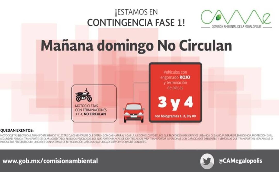 Activan contingencia; mañana no circulan engomados rojos