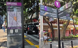 Instalan tótems morados con información turística en Zona Rosa; destaca lugares emblemáticos
