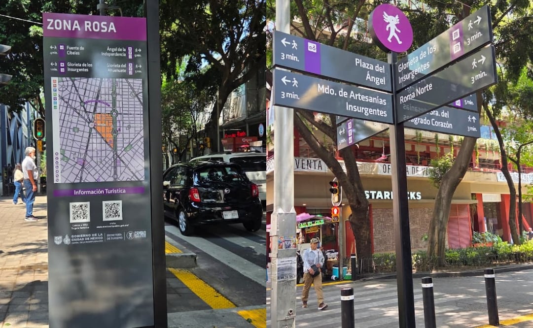 Instalan tótems morados con información turística en Zona Rosa. Foto: especial