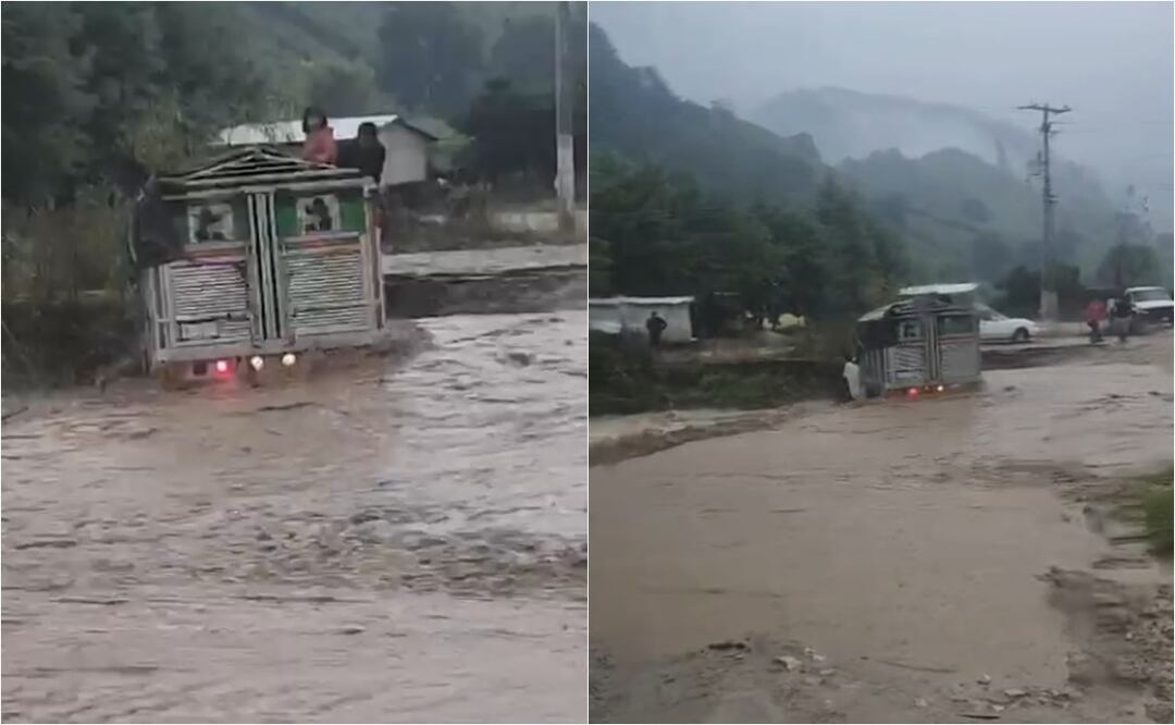 Arroyo crecido por lluvias arrastra camioneta con dos niños en San Juan Chamula, Chiapas. Foto: Captura de pantalla