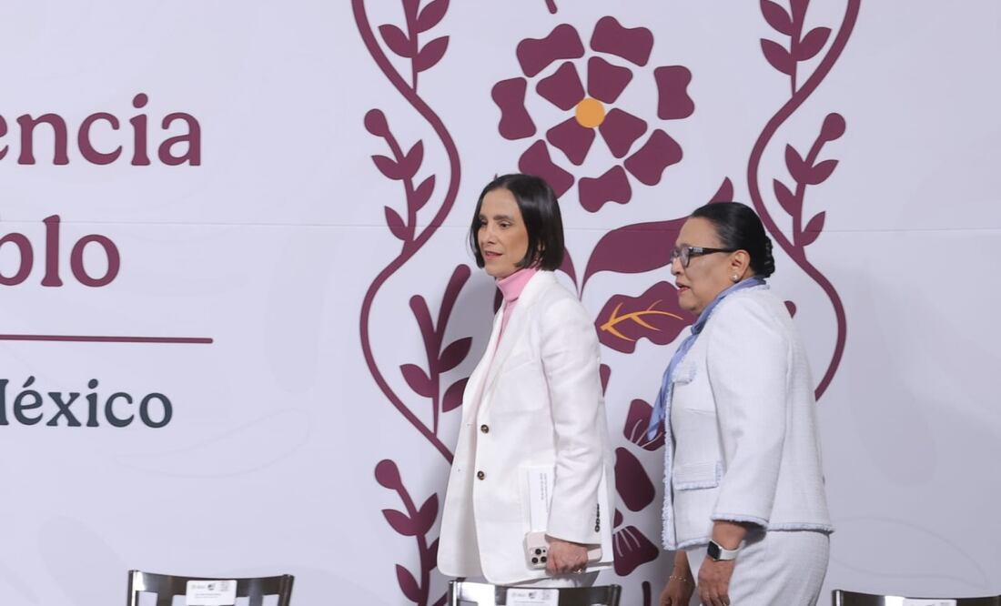 Debido a la ausencia de la presidenta Claudia Sheinbaum por un viaje diplomático, la conferencia es precedida por la secretaria de gobernación Rosa Icela Rodríguez. Foto: Gabriel Pano/EL UNIVERSAL