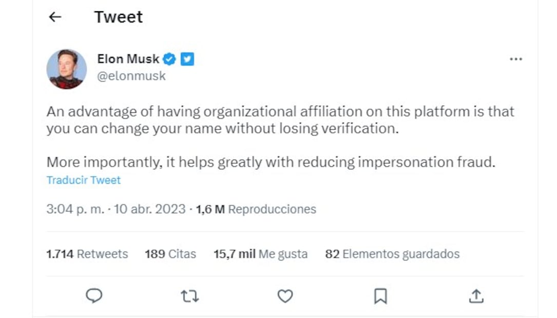 Elon Musk se llevó criticas por el cambio de su nombre. Foto: Captura de pantalla tomada de Twitter