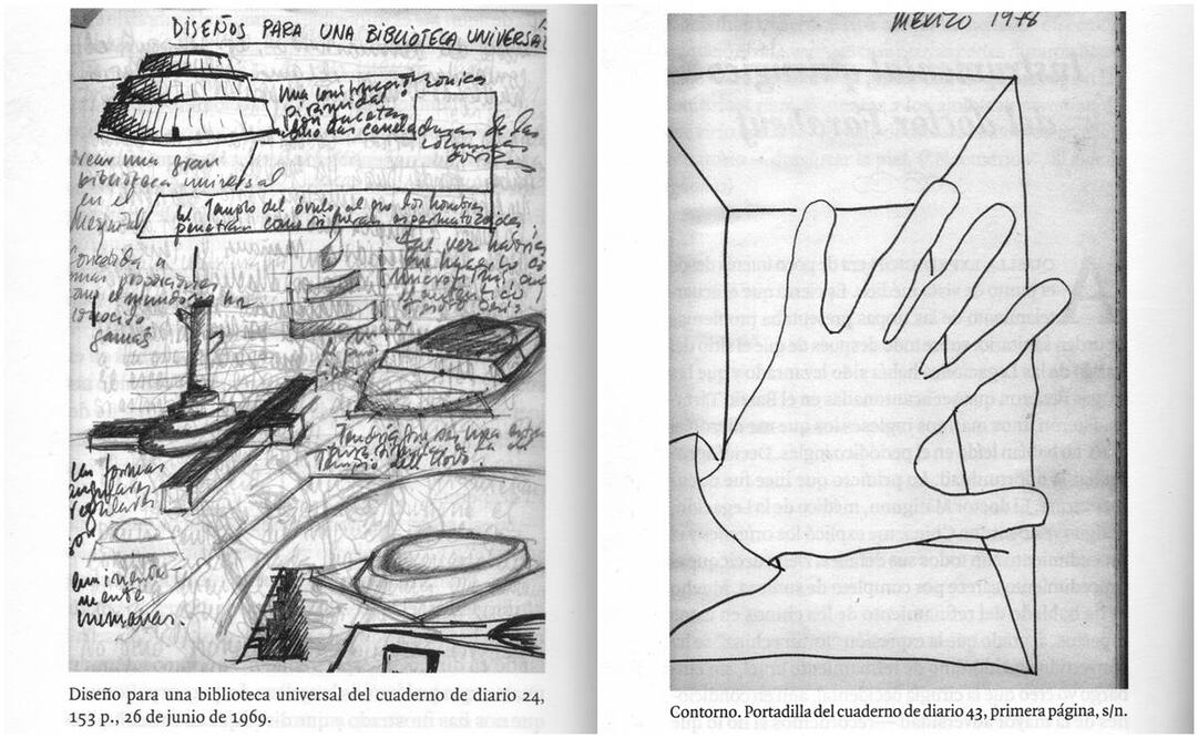 En el libro publicado por Ficticia se incluye el dibujo del diseño para una biblioteca universal que Elizondo planeó en sus diarios personales. Foto: Imágenes cortesía de Paulina Lavista