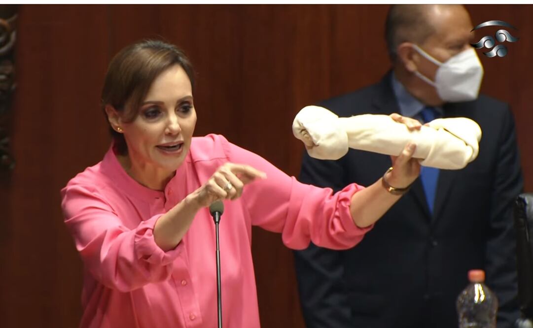 Lilly Téllez lleva hueso a legisladores de Morena. Foto: Captura de pantalla