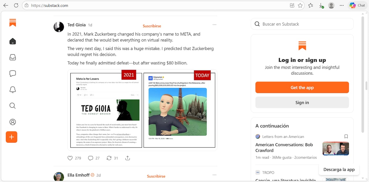 En "Substack" puedes escribir sobre cualquier tema y todos te pueden leer. Foto: Captura de pantalla