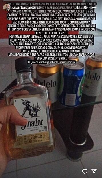 Mensaje de Óscar Barajas a Kimberly. Foto: Instagram