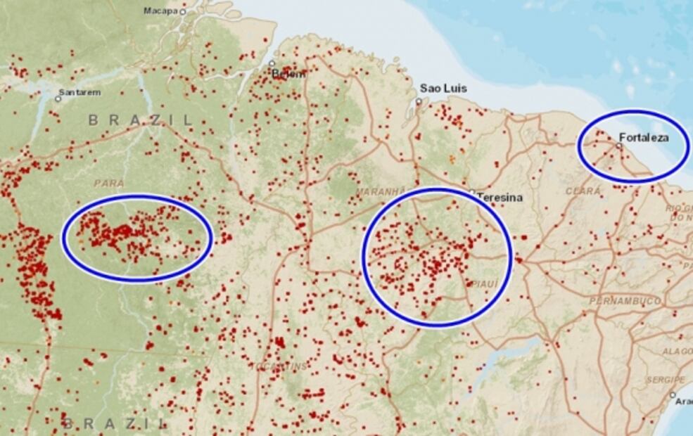 Distancia entre las principales ciudades de Brasil y el incendio del Amazonas