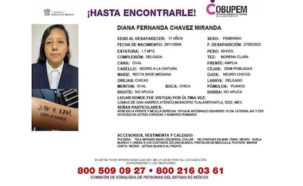 Buscan a Diana Fernanda de 17 años, desapareció hace tres días tras salir de su casa en Tlalnepantla