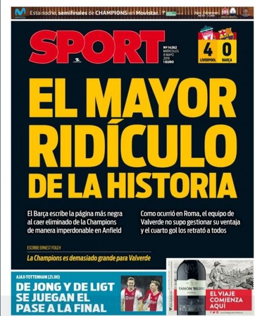 Reacciona la prensa ante eliminación del Barcelona a manos del Liverpool 