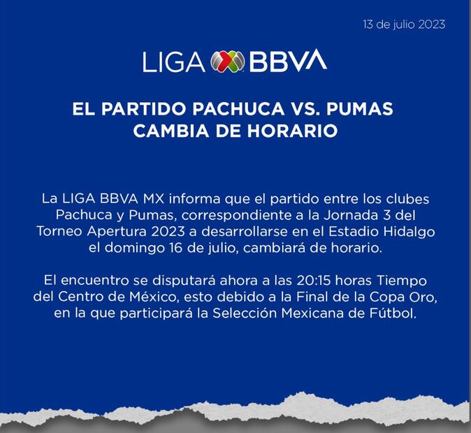 Pachuca vs Pumas cambia de horario