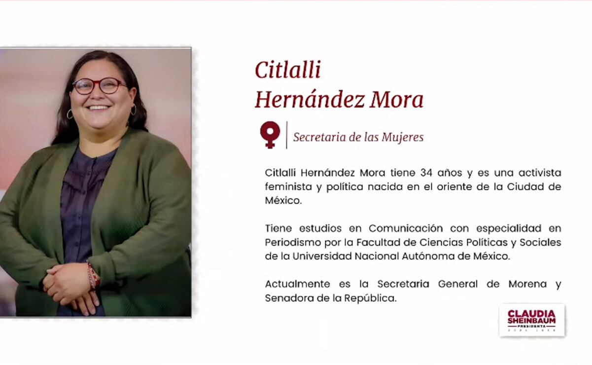 Citlalli Hernández será la titular de la Secretaría de las Mujeres. Foto: Captura