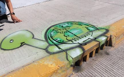 Con arte urbano, llaman a evitar tirar basura en coladeras de Ecatepec