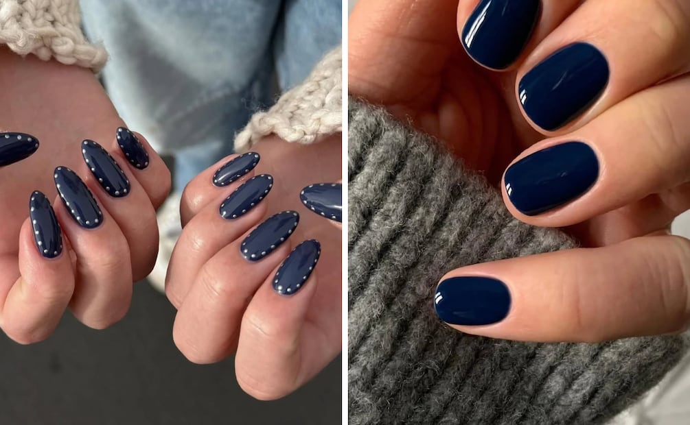 Uñas azul medianoche. Foto: Instagram @nailkerylafama, @_tinails1