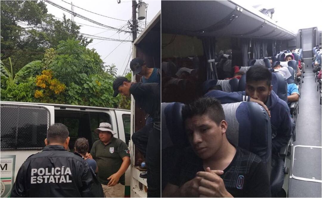 En Oaxaca (izq) fueron liberados 55 migrantes, mientras que en Tamaulipas (der) fueron detectados 50 extranjeros. Foto: Especial