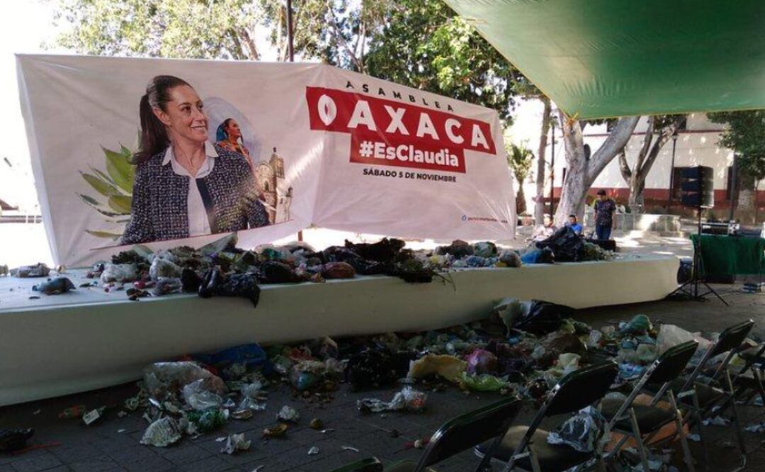 foto: Especial/El Universal/ El evento denominado “Asamblea Informativa” y promocionado con la imagen de Sheinbaum Pardo se realizaría en el parque El Llano, en el Centro Histórico de la ciudad de Oaxaca