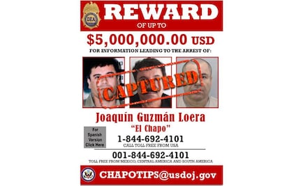 "Capturado", DEA actualiza afiche de "El Chapo"