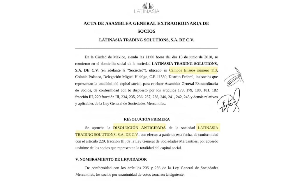 Acta de disolución anticipada Latinasia Trading Solutions. Foto: Captura
